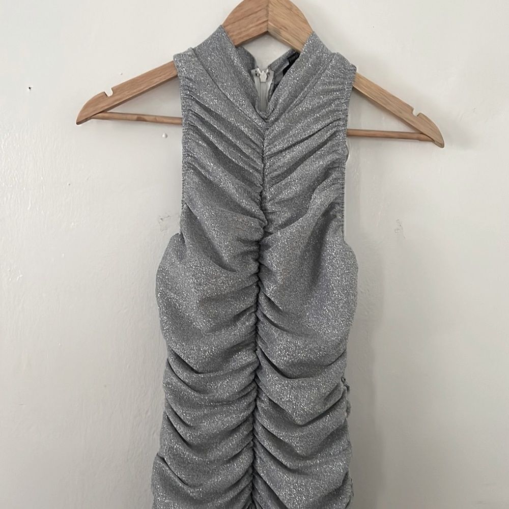 AX Paris gathered mini dress in silver metallic NWT